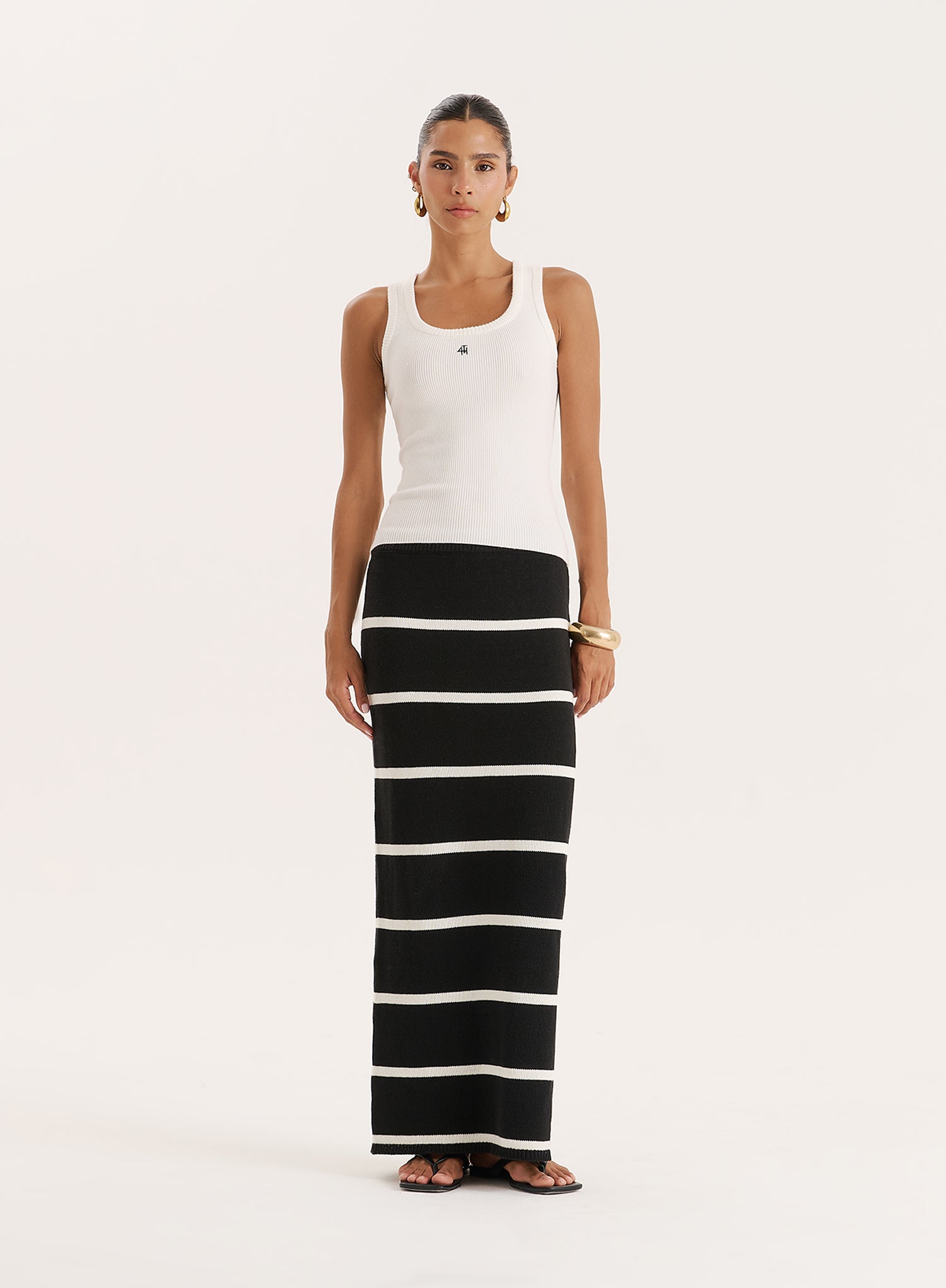 Black And White Stripe Knitted Maxi Skirt